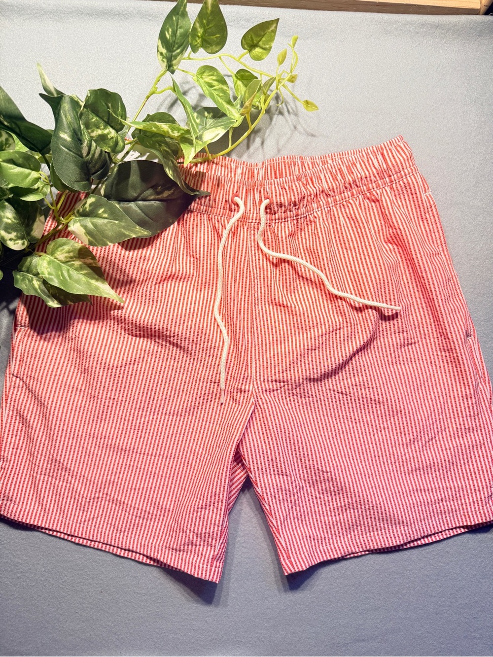 Goodfellow & Co Red and White Seersucker Swim Trunks #0106